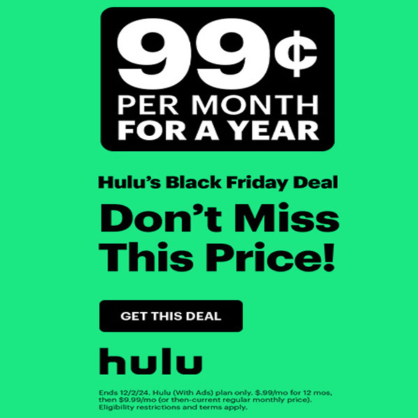 1-Year of Hulu w/ Ads Subscription for only $0.99/Month