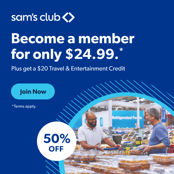 Sam's Club One Year Membership + $20 Travel and Entertainment Credit
